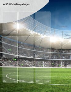 Albumseite 'A SG Wehr/Bergalingen' des StickerStars-Musteralbums mit Stickerfeldern für Spielerinnen und Spieler vor Stadiondach