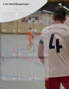 Albumseite 'C SG Wehr/Bergalingen' des StickerStars-Musteralbums mit Stickerfeldern für Spielerinnen und Spieler in der Sporthalle
