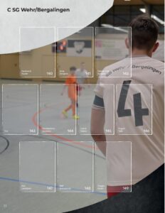 Albumseite 'C SG Wehr/Bergalingen' des StickerStars-Musteralbums mit Stickerfeldern für Spielerinnen und Spieler in der Sporthalle