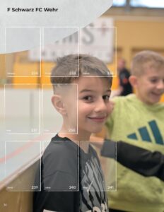 Albumseite 'F Schwarz FC Wehr' des StickerStars-Musteralbums mit Stickerfeldern für Spielerinnen und Spieler