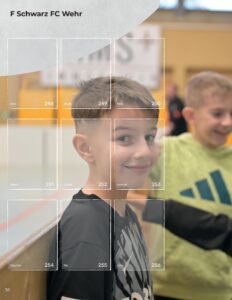 Albumseite 'F Schwarz FC Wehr' des StickerStars-Musteralbums mit Stickerfeldern für Spielerinnen und Spieler