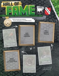 Albumseite 'Hall of Fame' des StickerStars-Musteralbums mit den Wappen von FC Wehr 1912 und FC Bergalingen